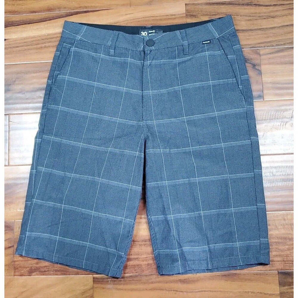 Hurley Mens Gray Plaid Shorts Sz 30 Flat Front Golf 30x11